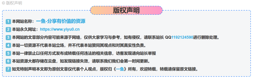 图片[1]-给网站增加一个版权声明区块代码-一鱼